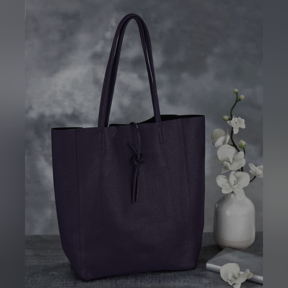 Italian Leather Borse in Pelle Dark Purple Tote NWOT